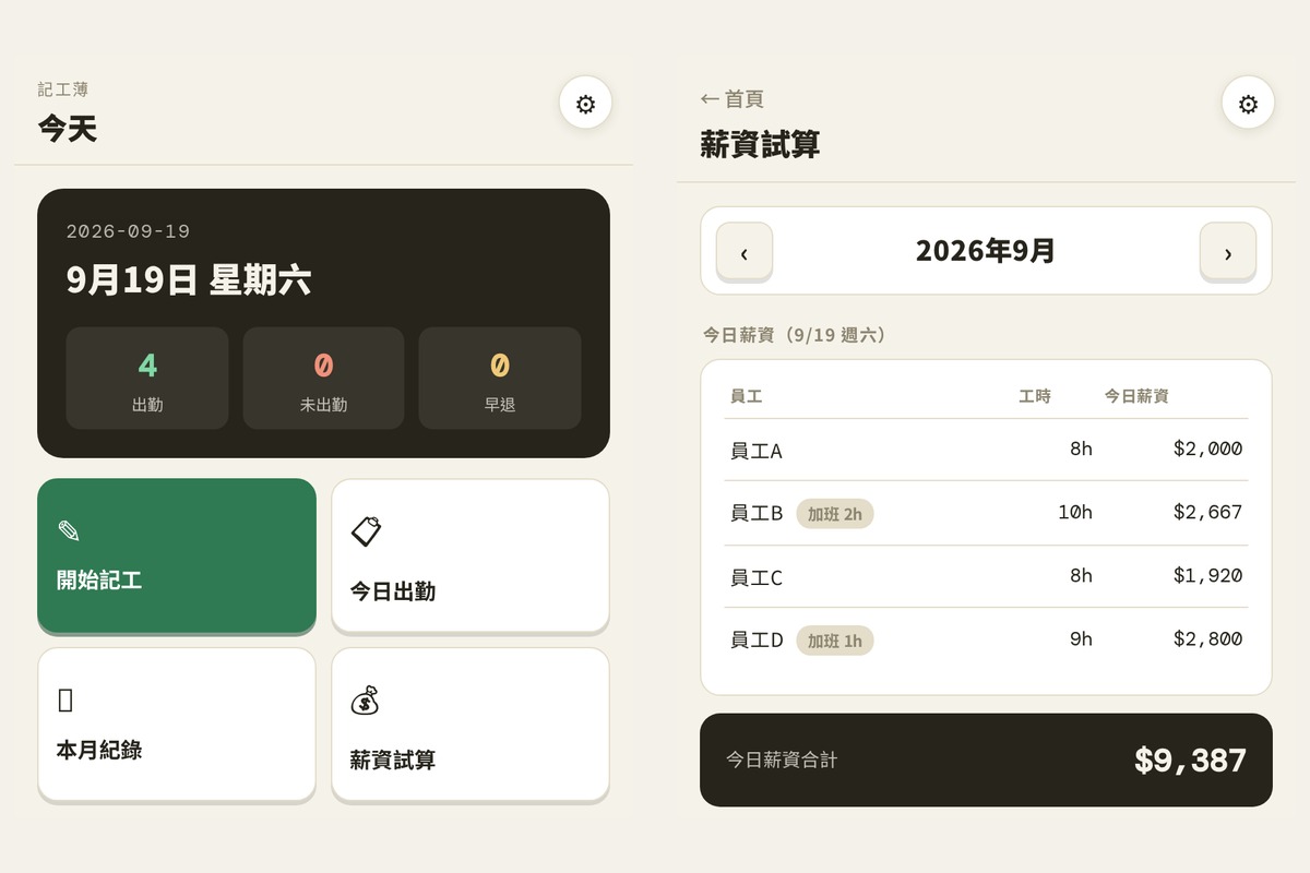 記工薄：員工出勤與薪資試算工具
